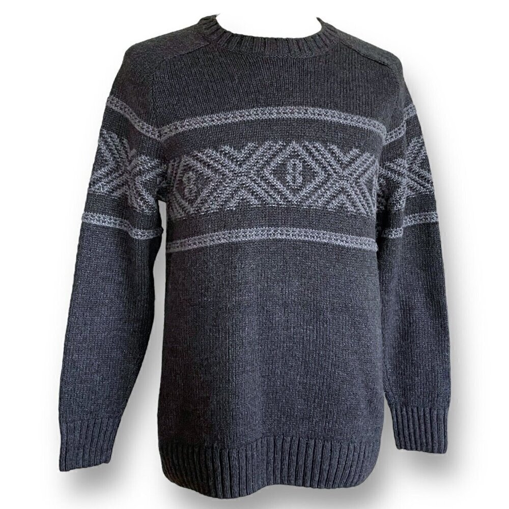 Eddie Bauer Mens Sweater Sz Large Gray Cotton Wool Ski Nordic Knit Pullover - Picture 5 of 7